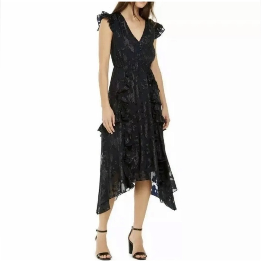 I.N.C. INTERNATIONAL CONCEPTS Ruffle Sleeve Sparkle Brit Prairie Dress